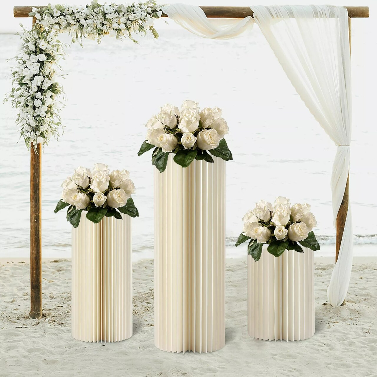 Foldable Cardboard Centerpiece Display 40cm+60cm+80cm Tall Wedding Flower Stand